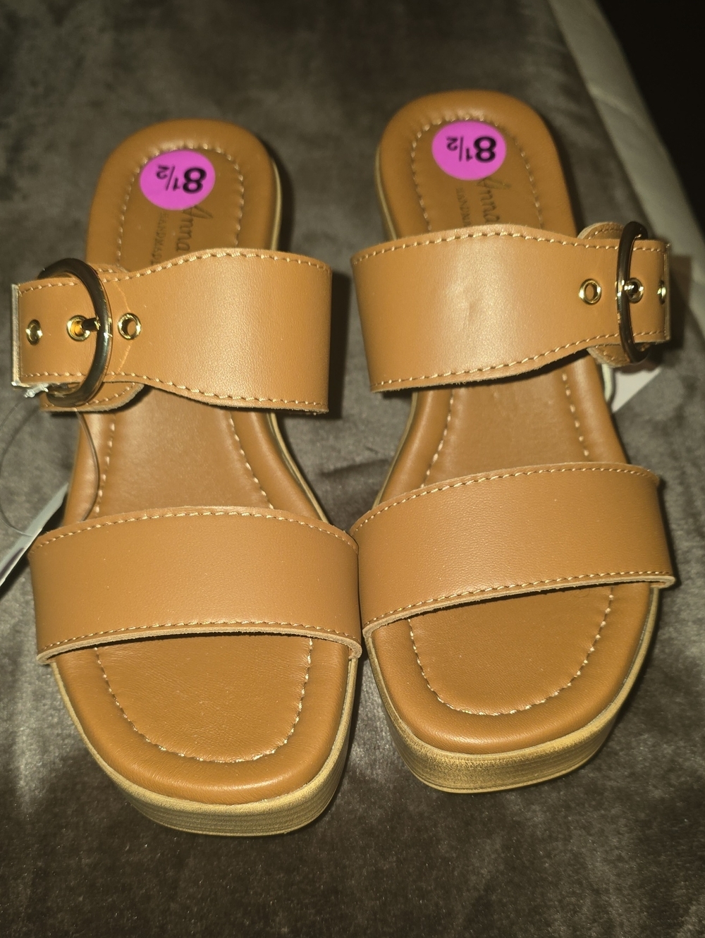 Women’s Tan Slide Mules with Buckle Strap